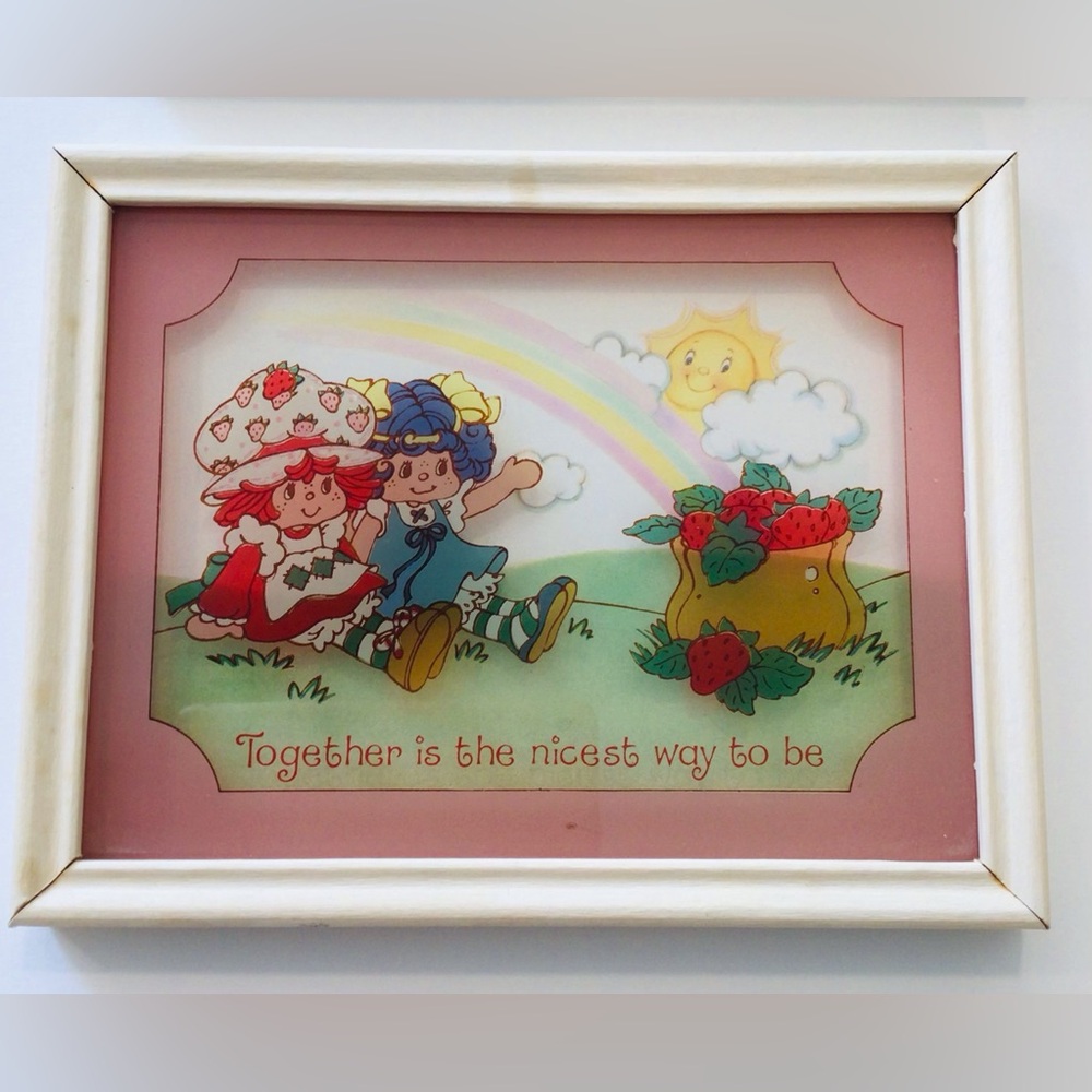 Set 4 Vintage Strawberry Shortcake Reverse Painted Glass Pictures 1980 ORIGINALS - Picture 5 of 14